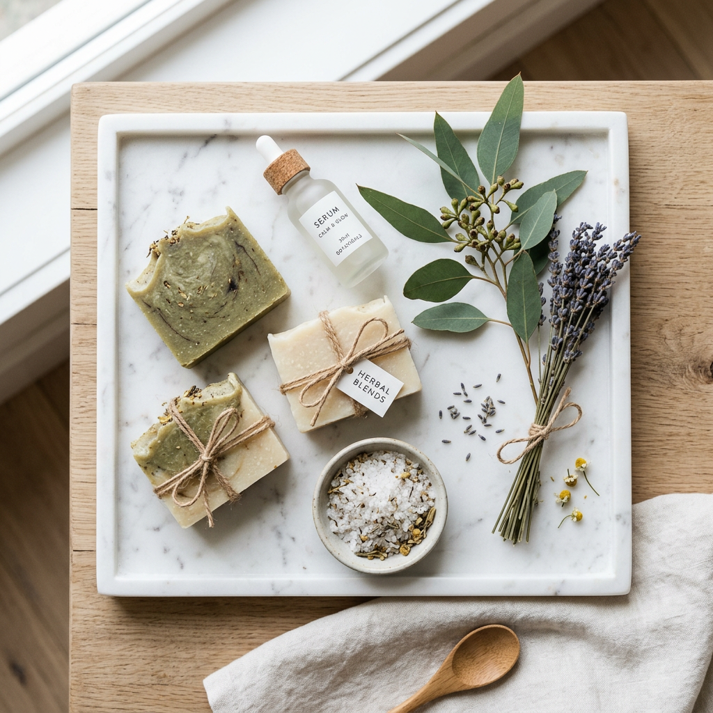Natural soap bars with herbs