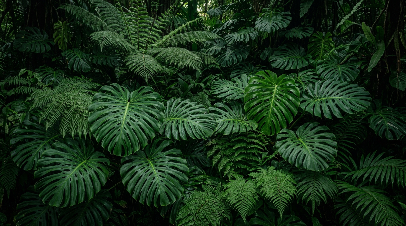 Lush deep green botanical leaves
